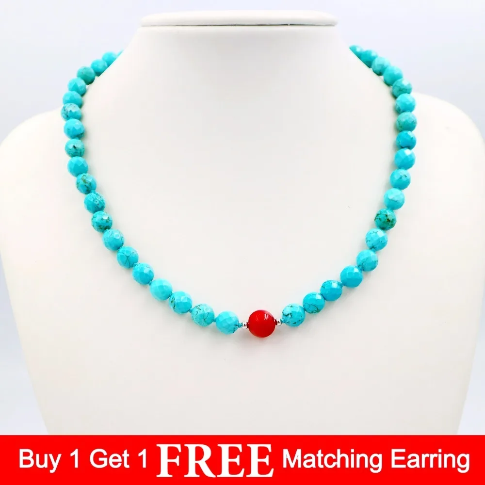 Бусины из натурального камня голубого цвета бирюзы 8 мм граненые и красный коралл