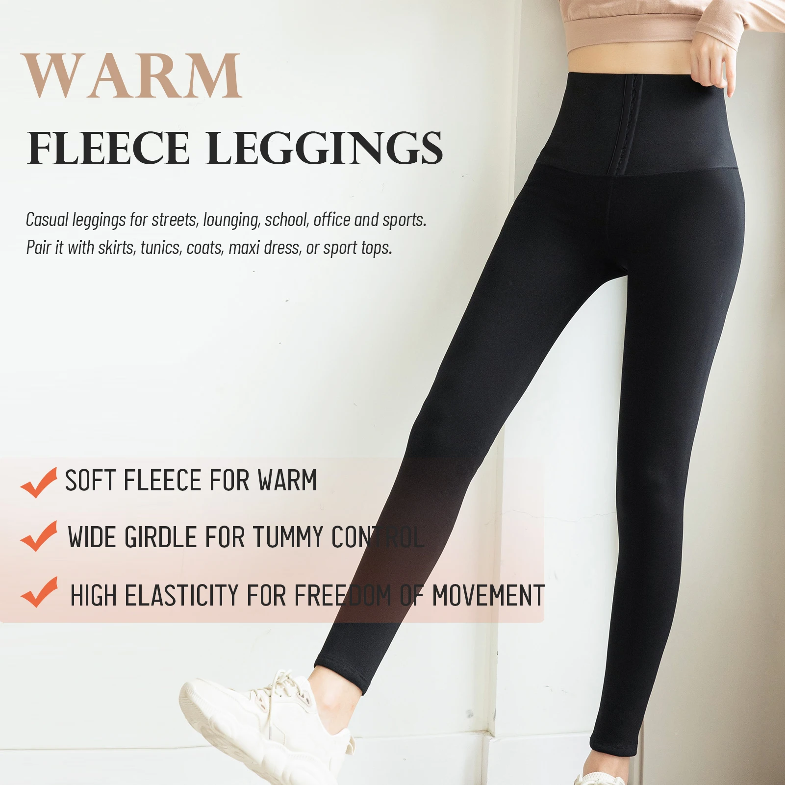 

Women Winter Leggings Fleece Lined Thermal Warm Stretchable High Waist Seamless Bodycon Pants Trousers Black