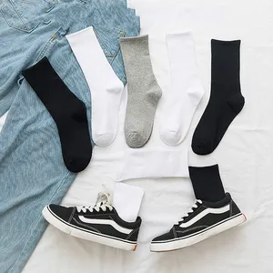 Носки Женские однотонные хлопковые в стиле унисекс, уличная одежда в стиле хип-хоп, Осенние вертикальные, черные, белые, серые, 102702