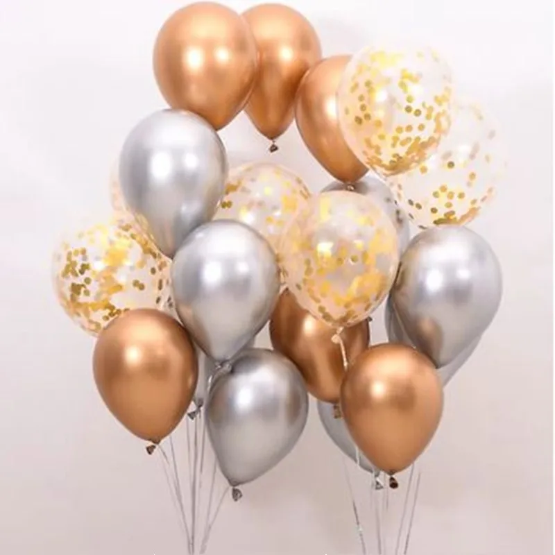 15pcs of 12" metal gold confetti balloons ink blue white balloon wedding party decoration kids children birthday party supplies
