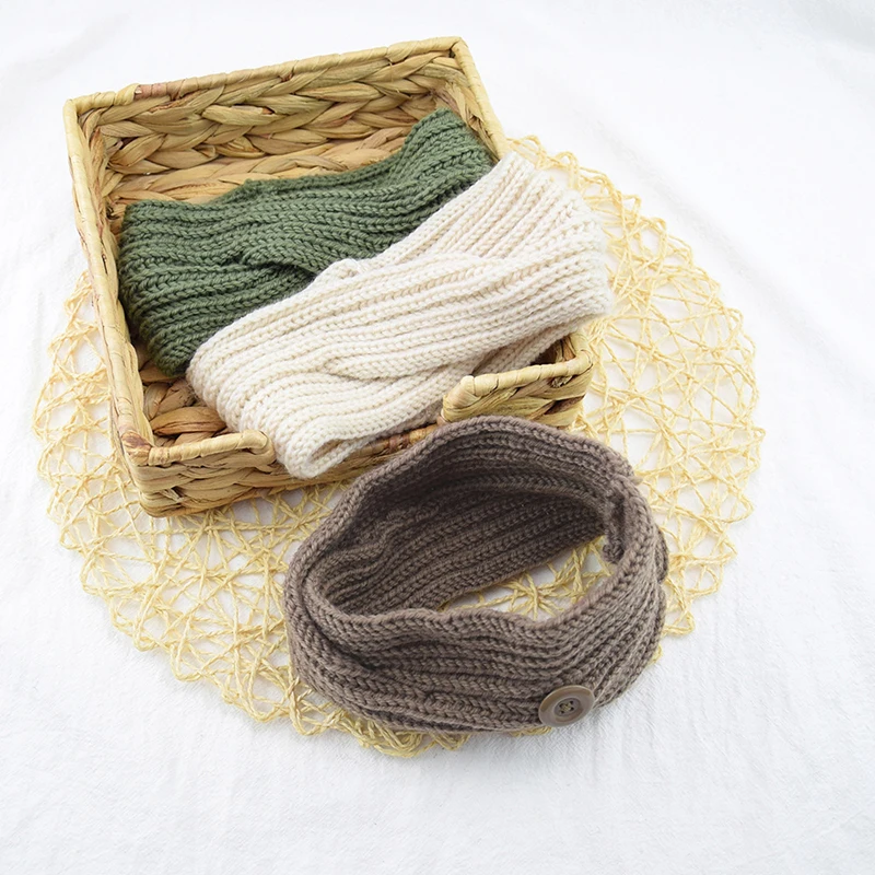 Вязаные головные повязки с перехлёстом однотонная лента для волос пуговицами