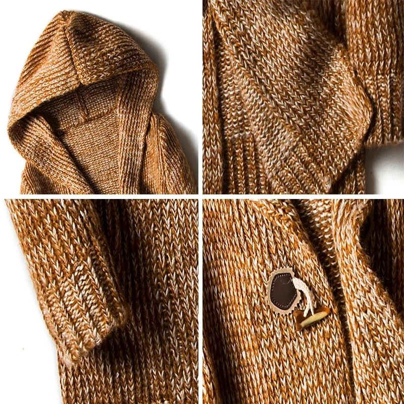 

2021 New Winter Men's Sweaters Fashion Male Long Knitted Sweater Hooded Coats Casual Slim Fit Knitted Cardigan Brand Clothing