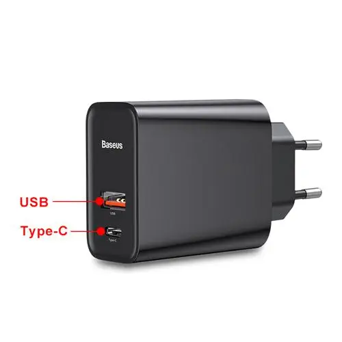 Black EU USB and C Baseus Quick Charge 4,0 3,0 USB зарядное устройство type C QC 4,0 3,0 зарядное устройство для iPhone 11 Pro 30 Вт PD 3,0 быстрое зарядное устройство для samsung s10 plus - Тип штекера: Black EU USB and C