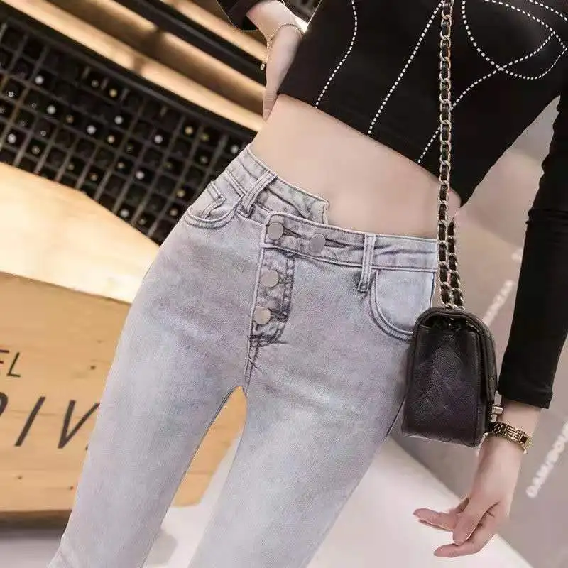 Zpqowv Женский светильник джинсы маленькие сексуальные скинни средняя посадка