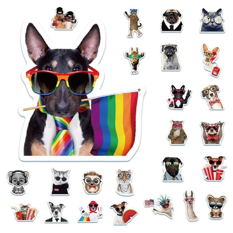 50 шт. смешные очки носить наклейки животных Собака кот ноутбук Виниловая