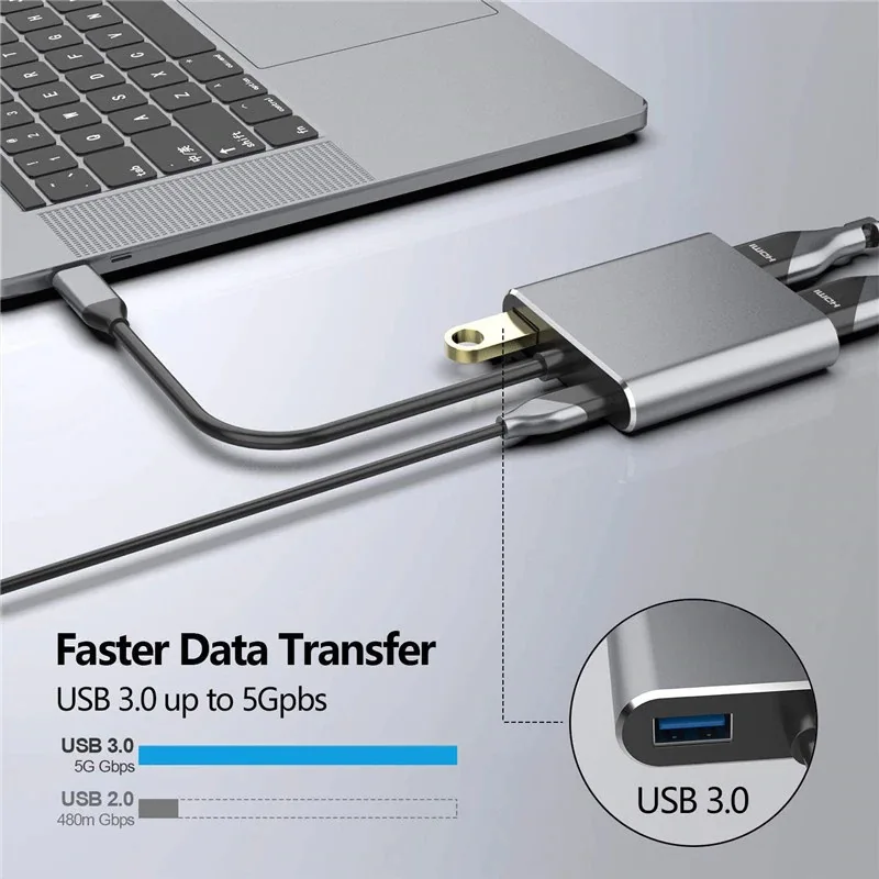 Переходник с Type C на HDMI-совместимый адаптер Usbc HDMI-совместимый/USB3.0/Тип PD Тип