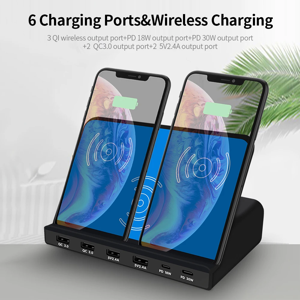 819 6 портовое Зарядное устройство USB беспроводное зарядное PD + QC3.0 для быстрой