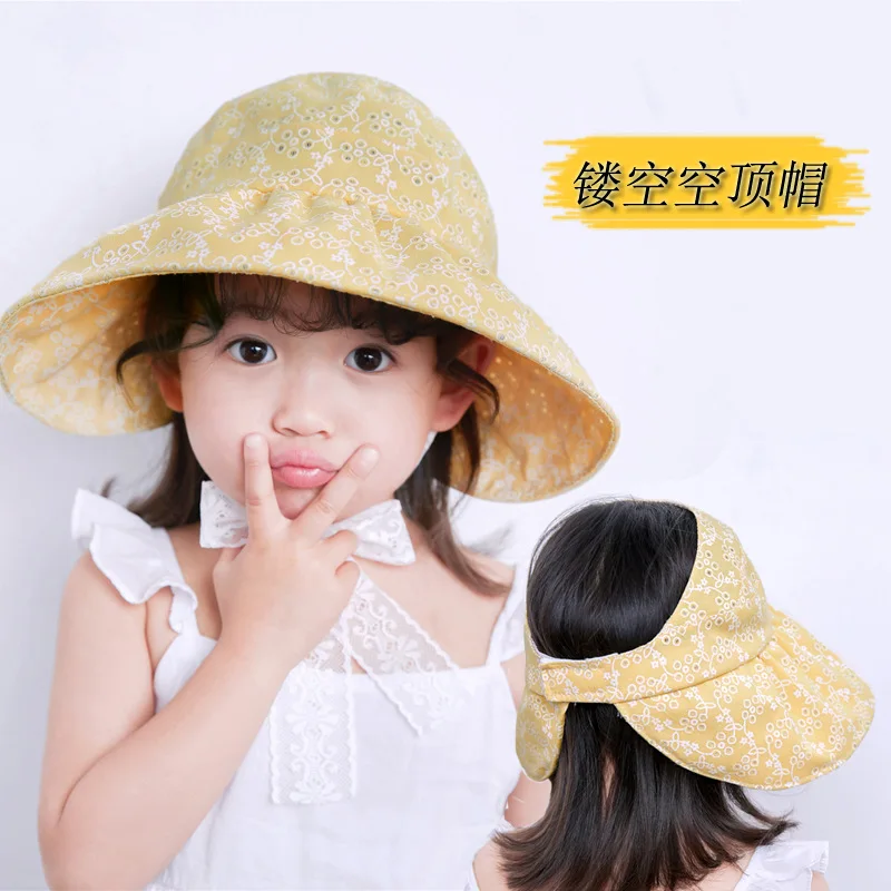 Children Visor Cap Girls Summer New Style Hollow out Sun-resistant Topee Folding Big Brim Beach Hat Outing Sun | Мать и ребенок
