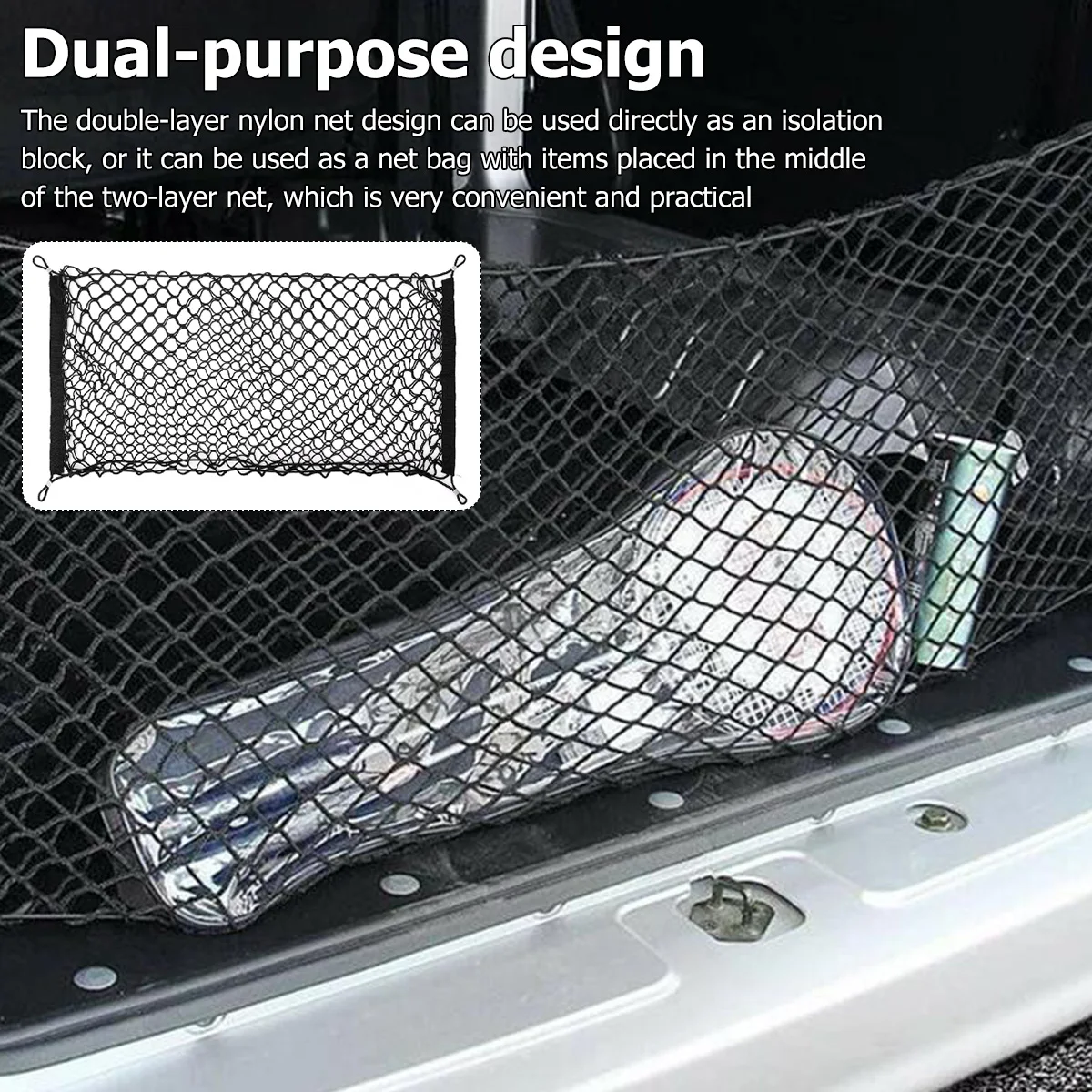 

35 x 16 in Elastic Car Mesh Net Pocket Double-layer Car Mesh Organizer Large Capacity Auto Stretch Storage Net