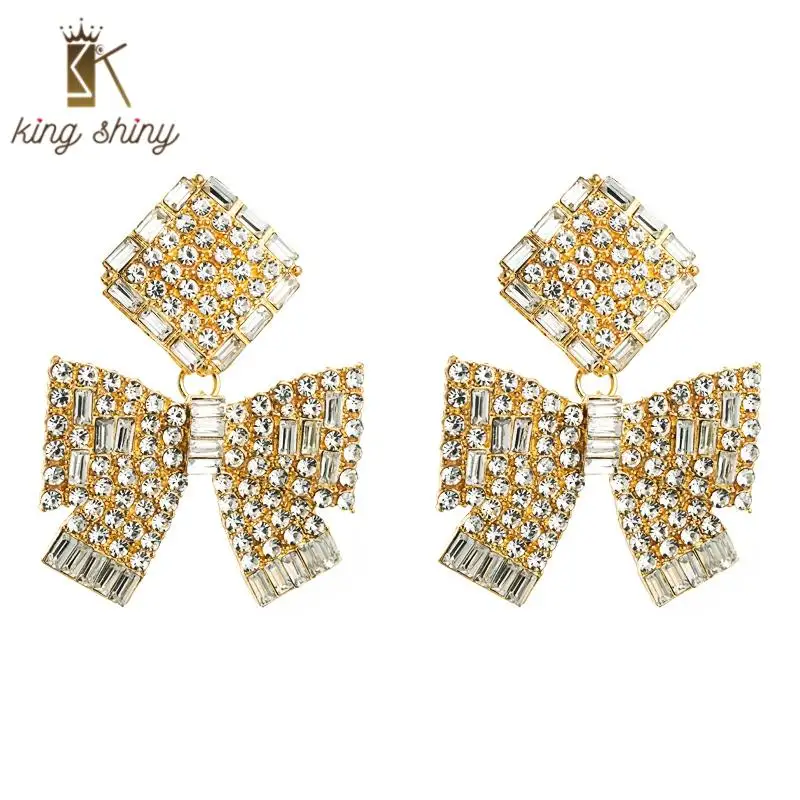 

Boutique Shiny Rhinestone Bowknot Charm Dangle Earring Luxury Multi Flash Crystal Statement Drop Earring Woman Party Ear Jewelry
