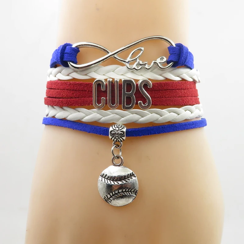 Бесконечность любви Cubs Бейсбол Шарм Браслеты ручная кожаная веревка браслеты из