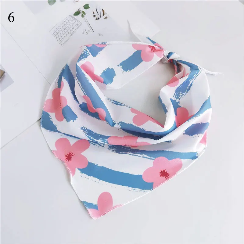 

Silk Neckerchief Hair Tie Band Decorative Multifunctional Head Wrap Multicolor Stripe Print Kerchief Neck Elegant Triangle Scarf