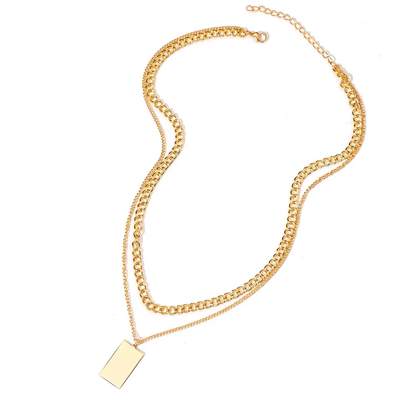 

Punk Gold Geometric Square Pendant Necklace for Women Trendy Multilayer Silver Color Choker Chain Necklaces 2021 Fashion Jewelry