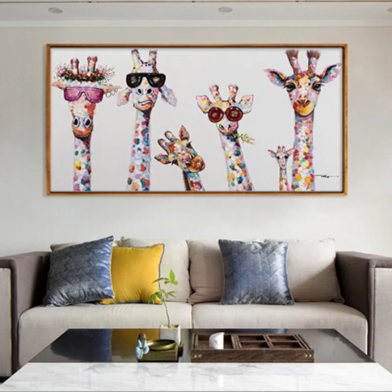 

Happy Giraffe Family Cartoon Decorative Painting Children's Room Bedroom Decorative Picture Frameless Painting Core