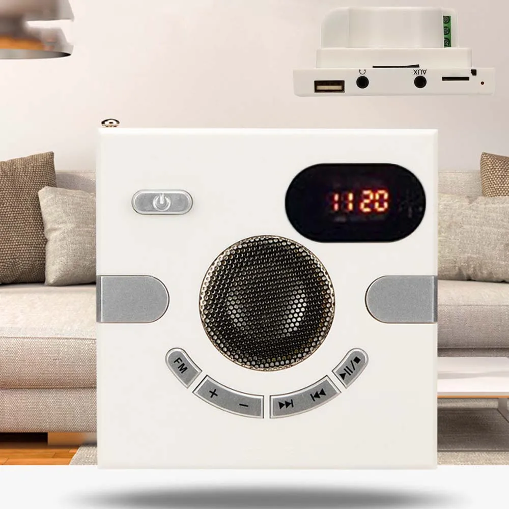

Type Wall Speaker FM Radio With Time Display Headphone Jack Support AUX Audio TF Card USB Disk MP3 Player USB Charge