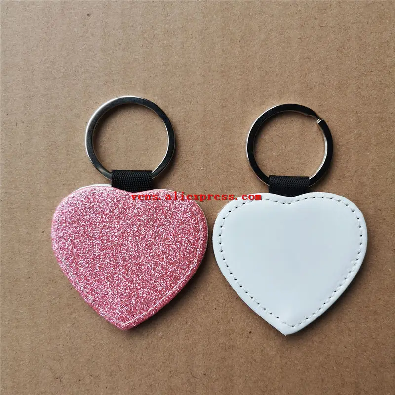 pink-heart shape Сублимация блестящие кожаные брелоки пустой сердце брелок для ключей с яркими порошок горячего переноса расходных материалов для печати 15 шт./лот - Цвет: pink-heart shape