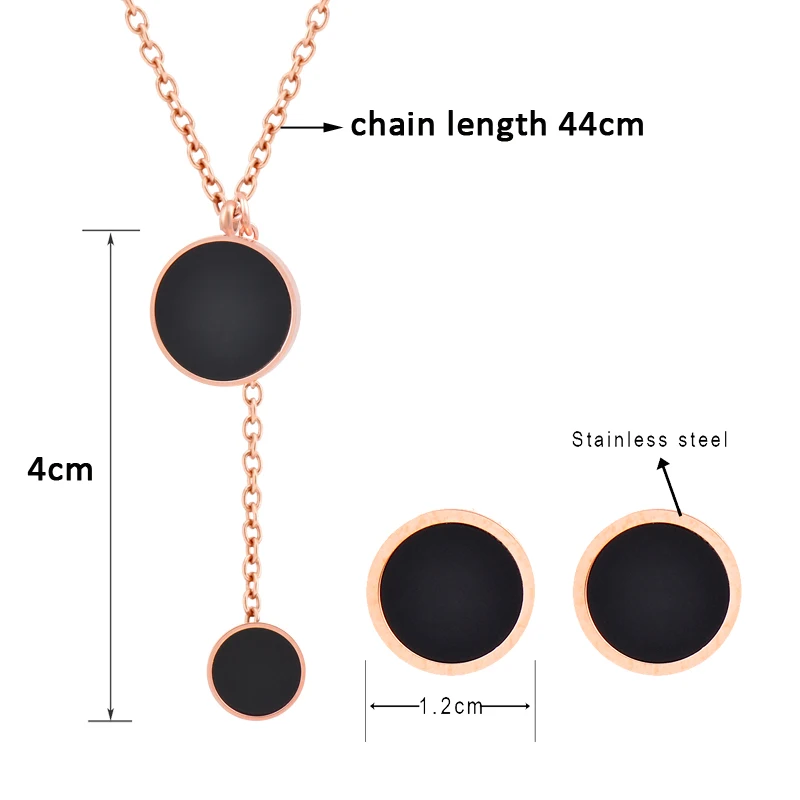 

LEEKER simply black round circle earring necklace stainless steel set women daily wear jewelry 030 LK2