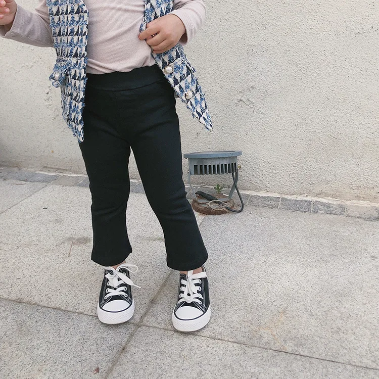 Осенние модные хлопковые эластичные штаны с колокольчиками для маленьких