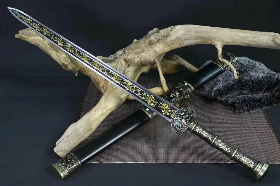 

Forged Chinese Sharp HRC60 Grooved Manganese Steel Kung Fu Sword Wushu Jian Full Tang