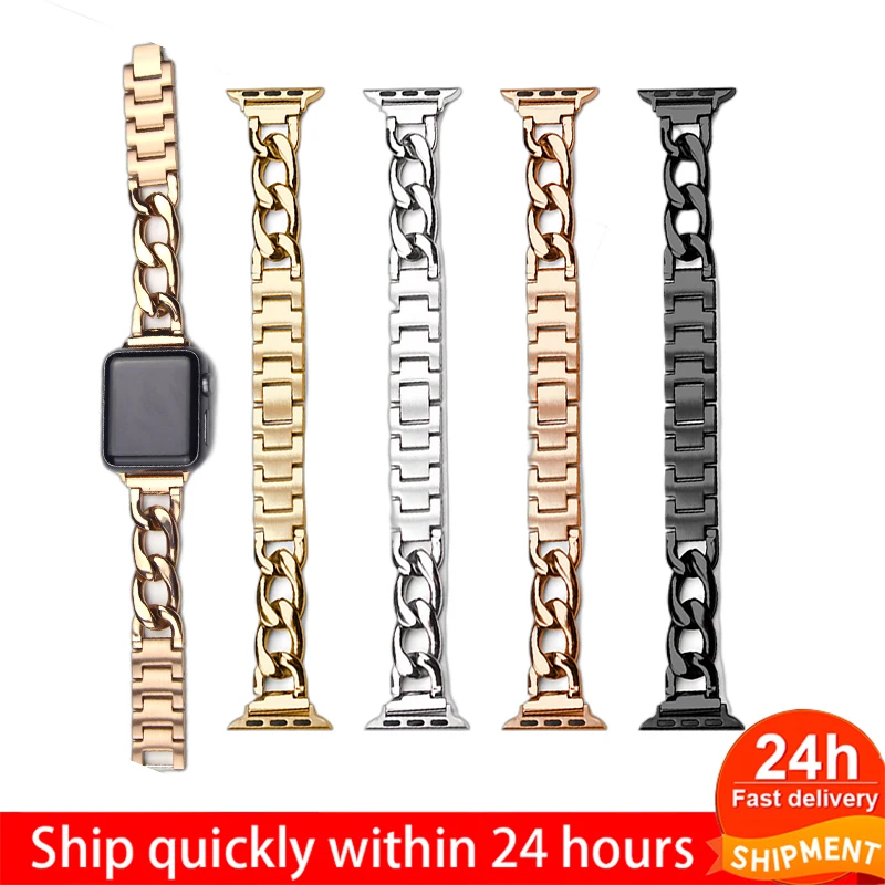 

Ремешок из нержавеющей стали для Apple Watch Series 7 6 SE 5 4 3 40/44 мм, браслет-цепочка для iwatch 7 38/42 мм