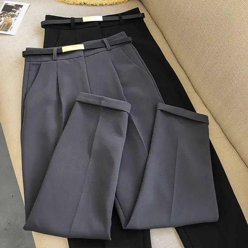 

Suit Pants for Women Summer New High Waist Harem Pants Loose Slim Versatile Draping Cropped Smoke Tube Straight Woman Pants Gray