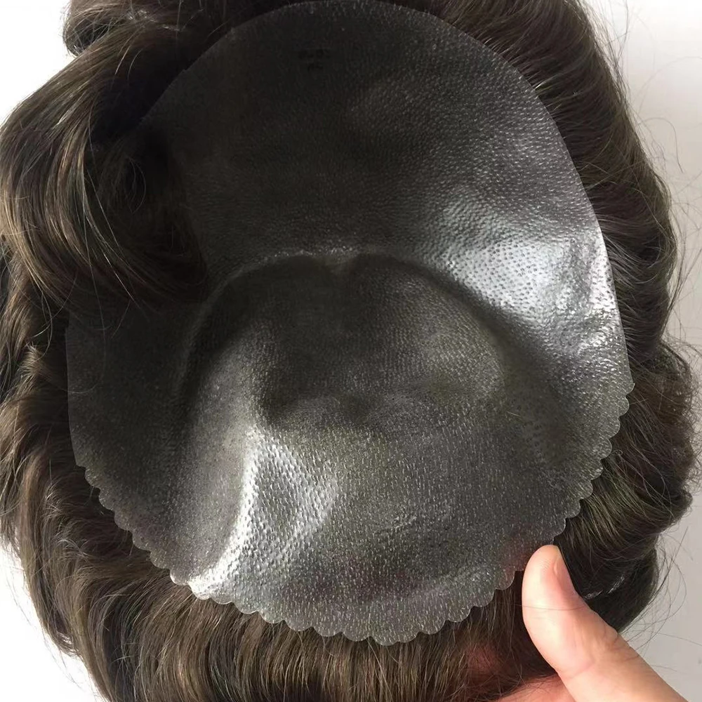 100% Human Hair Prosthesis Men Wigs Durable Poly Skin Toupee Replacement System Natural Hairpiece Unit | Шиньоны и парики