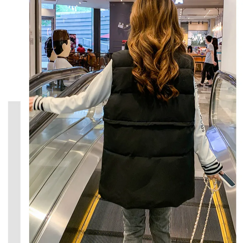 

Winter 2020 New Solid Color Zipper Medium Long Down Cotton Vest Women's Straight Tube Type Splicing Temperament Korean Version