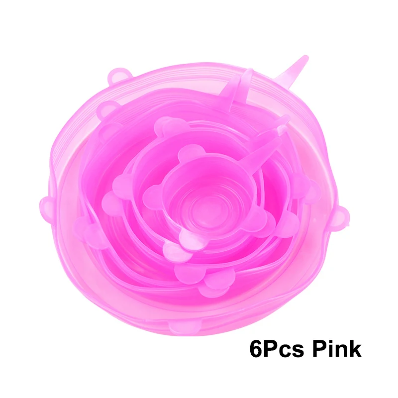 6Pcs Pink 6 шт Силиконовые стрейч многоразовые крышки герметичные пищевые обертывания крышки сохраняют свежесть уплотнение Чаша эластичный обертывание крышка кухонная посуда - Цвет: 6Pcs Pink