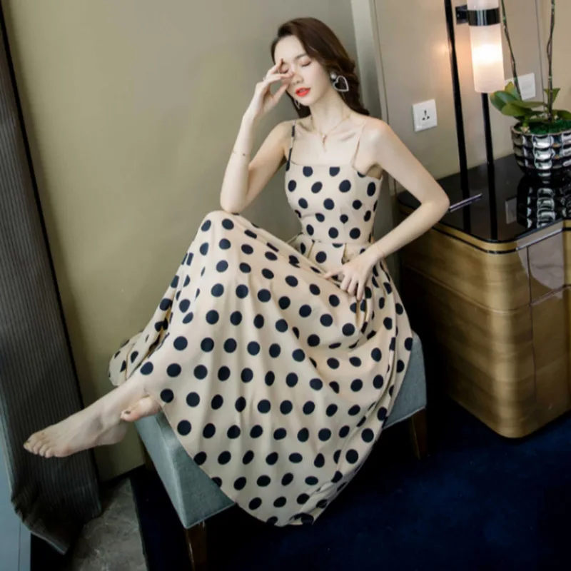 

Women Suspender Dot Sexy Party Fashion Beach Long Dress Elegant Summer 2021 New Ladies Dresses Sundress Casual Vestido Plus Size