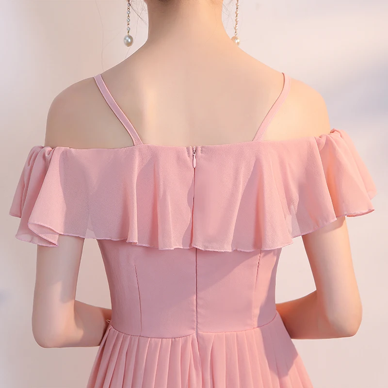 Шифоновое платье для подружки невесты короткое розовое гостей свадебной