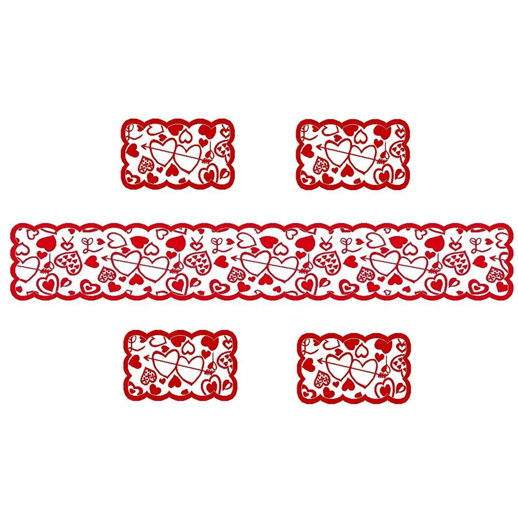 Valentine's Day Tablecloth Heart Shaped Lace Table Runners Flag Decoration Red Knitted Love Wedding | Дом и сад