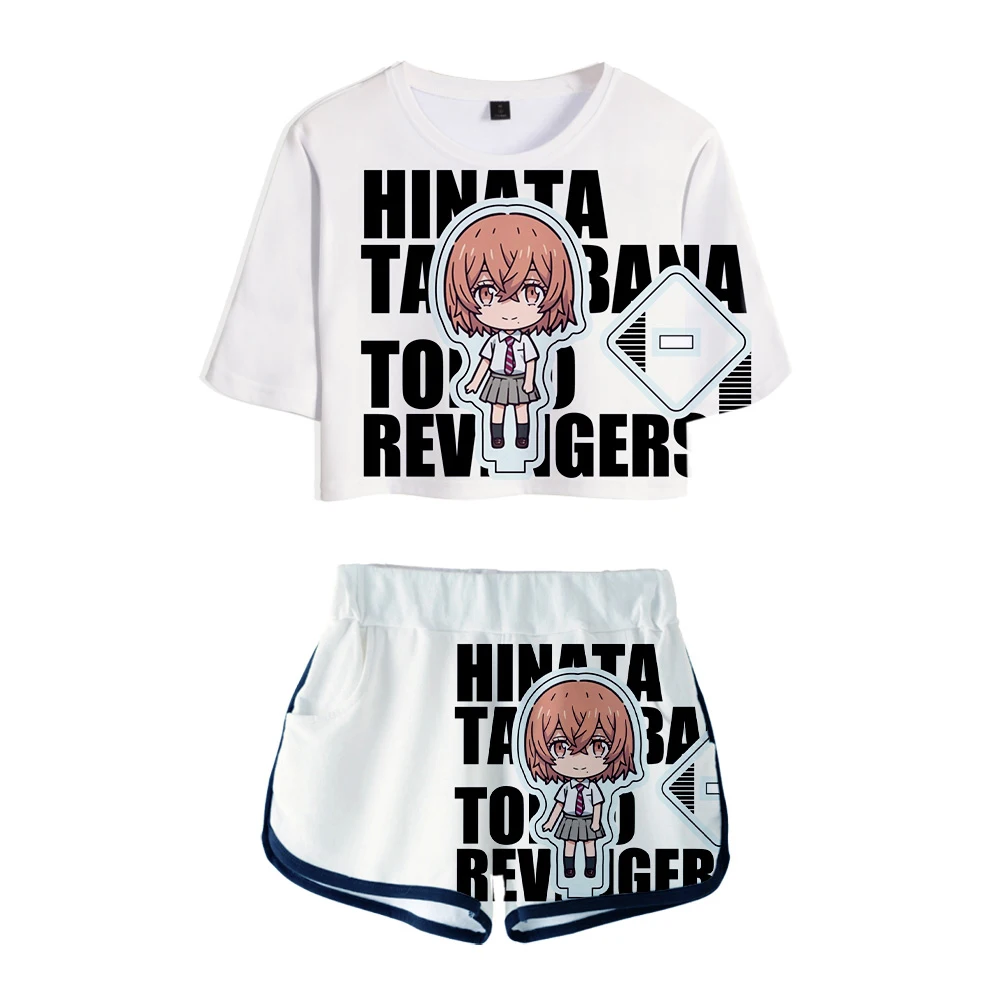 

Футболка и шорты с открытым пупком для девушек, комплект из двух предметов с 3D-принтом аниме Токио, повседневный костюм-Двойка для девушек, н...