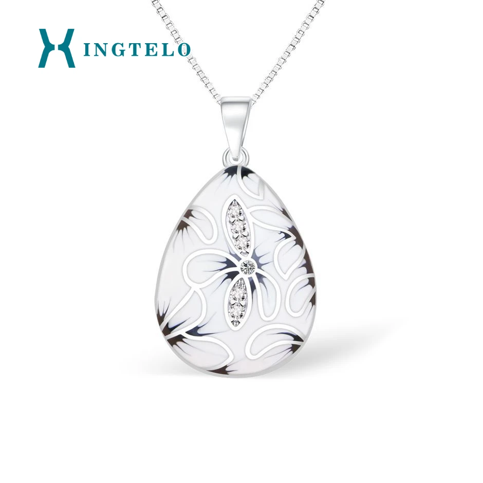 

XINGTELO Wedding Pendant Enamel Flower Cubic Zirconia 925 Sterling Silver Water Drop Pendant Chain for Woman Necklace