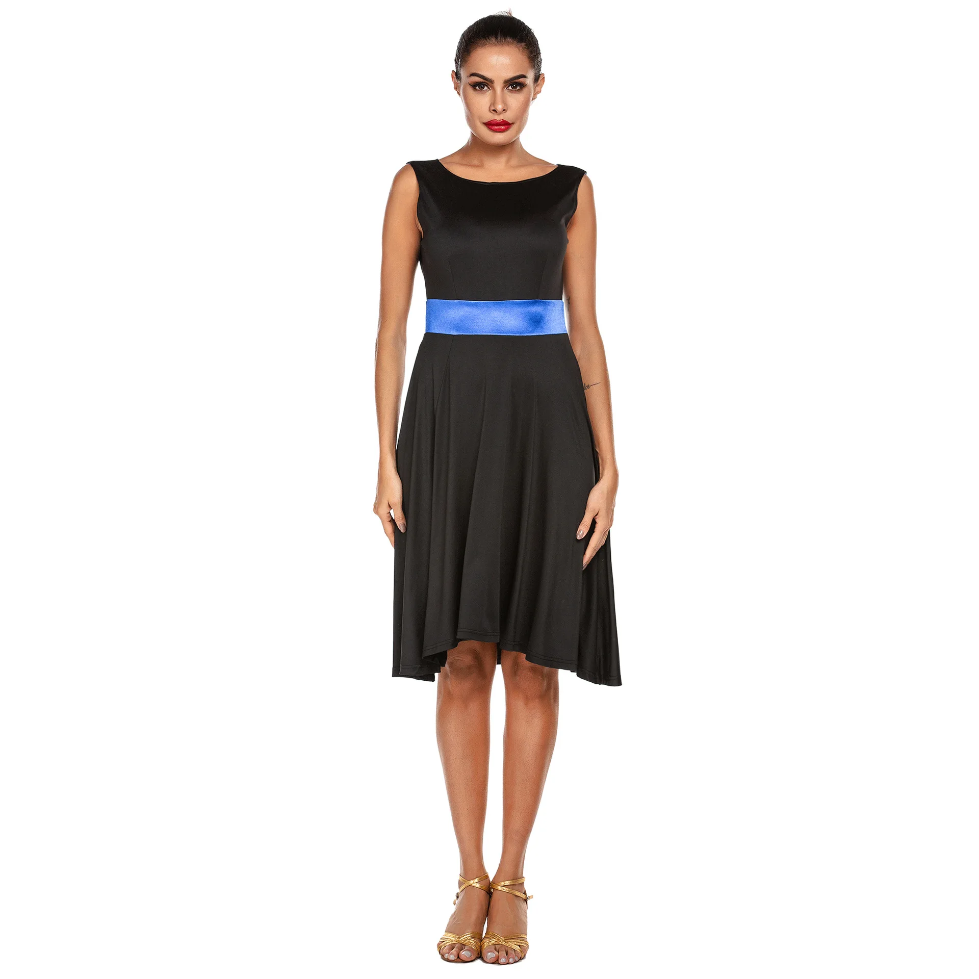 

2020 New Arrival Women Black Latin Dance Dress Short Sleeve Dance Dress Adult Latin Dance Training Performance Clothes XS-XL