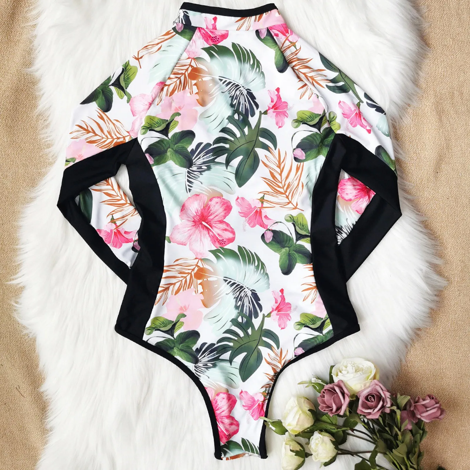 

Floral Print One Piece Bikini Women Swimwear Long Sleeve Bathing Suit Surfing Bodysuit Swim Wear Beach Female Swimsuit Monokini