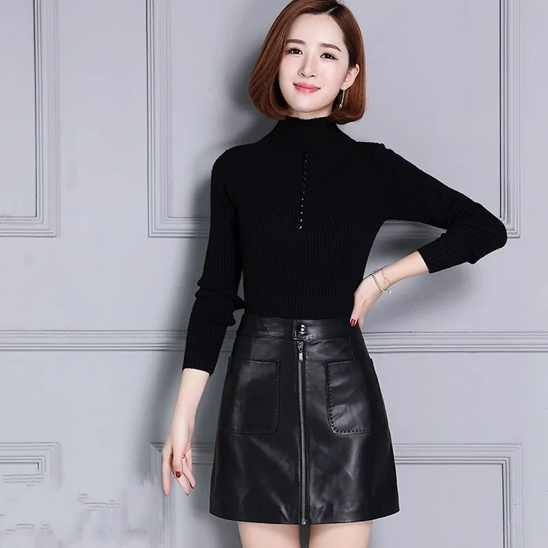 Женская мини-юбка из натуральной кожи облегающая Повседневная офисная юбка