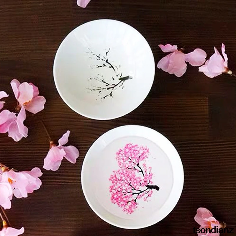 

1Pcs Ceramic Tea Cup Tea Bowl Japanese Magic Sakura Cup Cold Temperature Color Changing Flower Display Sake Cup