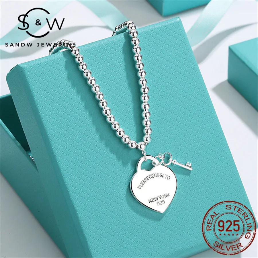 

Necklace for women heart-shaped key necklaces sweater chain 925 sterling silver original fashion jewelry gift