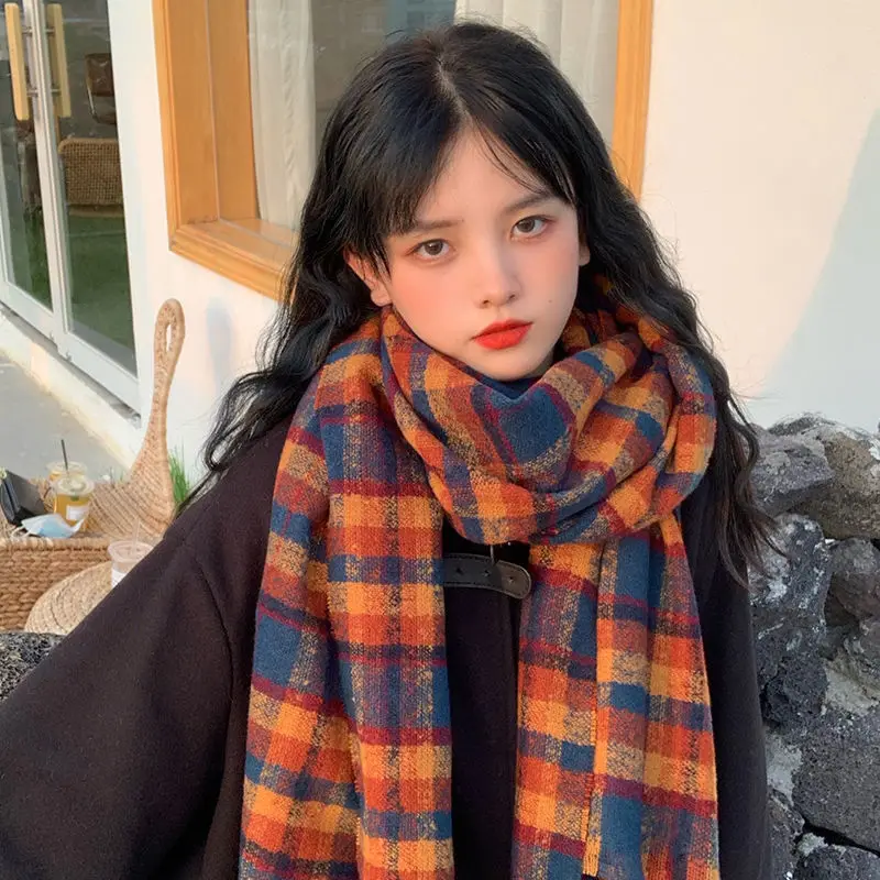 

Теплый шарф, шаль, многофункциональные женские шарфы, элегантный зимний роскошный плотный Повседневный длинный клетчатый шейный платок в с...