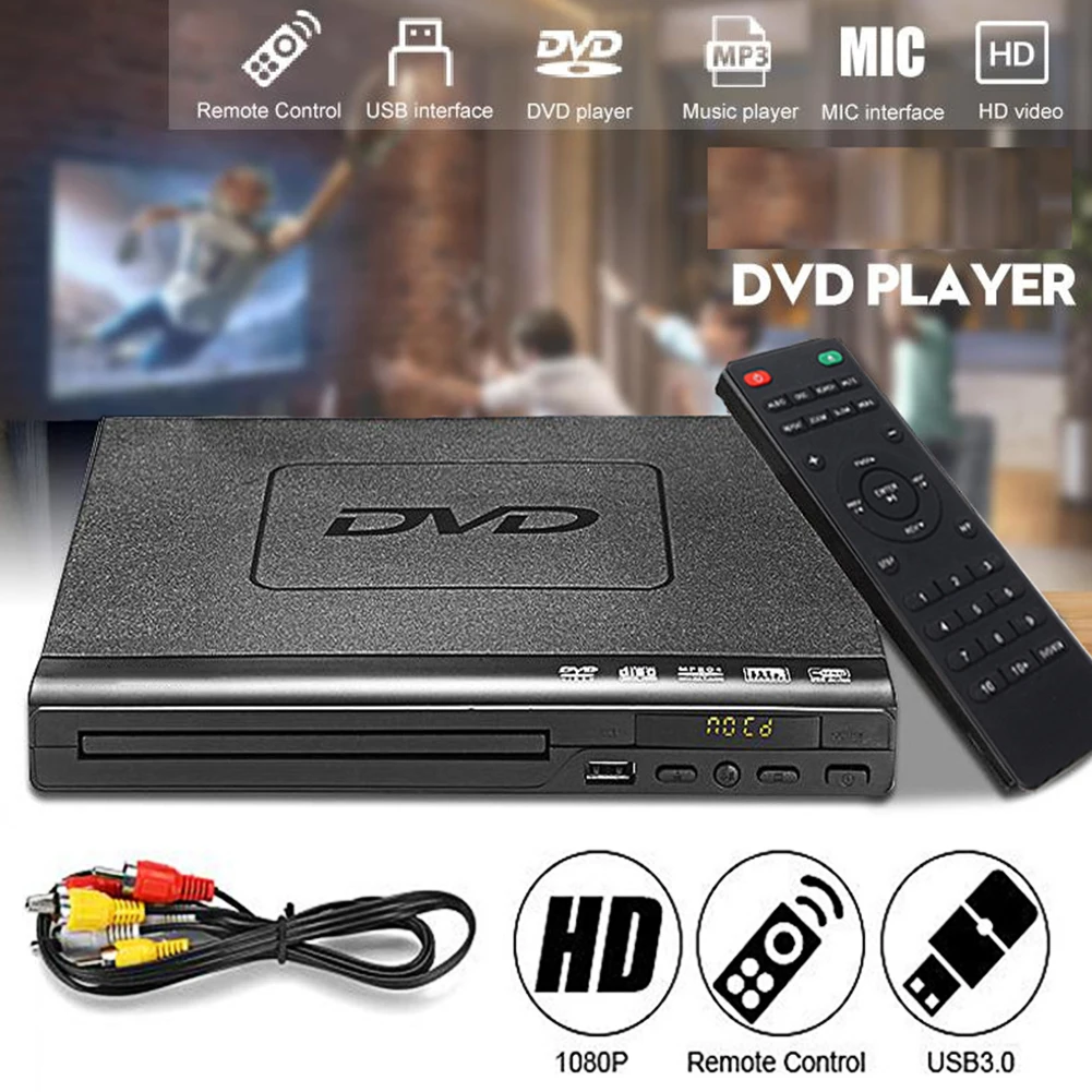

DVD Player With Remote Control 110V 240V For TV USB Input AV Output Home Entertainment Portable Multimedia VideoTheatre System