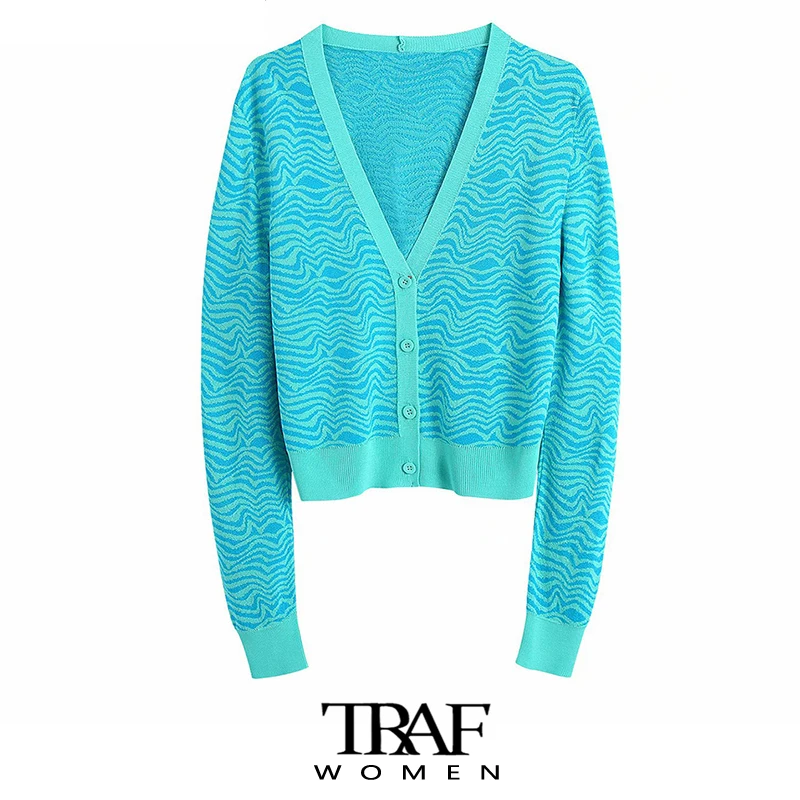 

Женский жаккардовый кардиган с пуговицами, V-образным вырезом и длинным рукавом