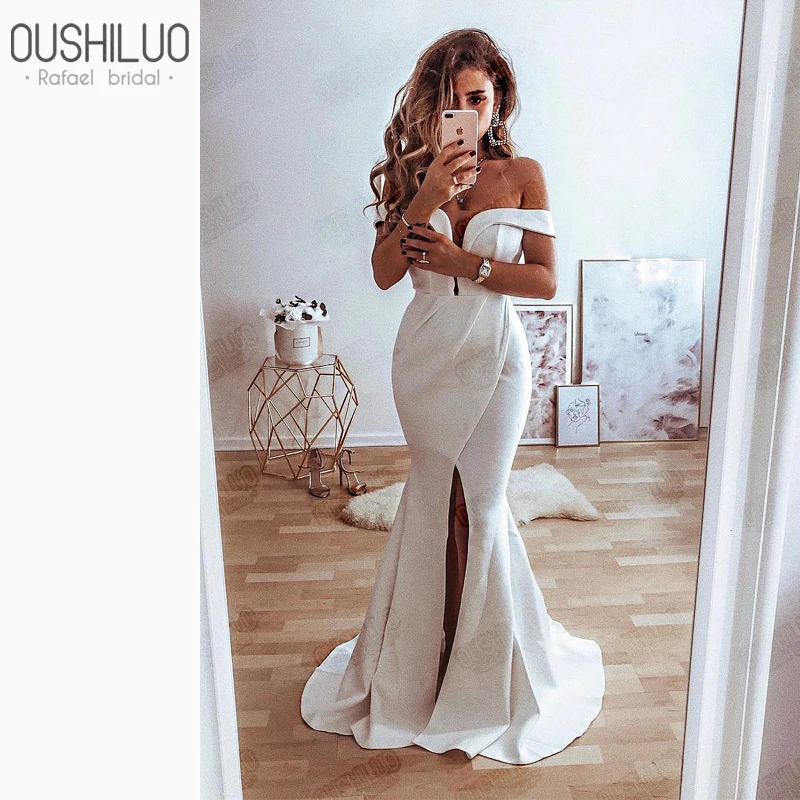 Платье женское атласное с V-образным вырезом и открытыми плечами | Свадьбы