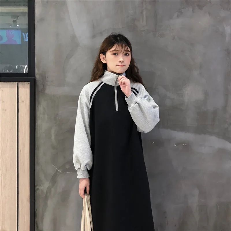 Женские толстовки на молнии длинный пуловер в Корейском стиле лоскутные женские