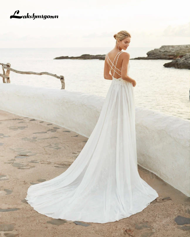 

Spaghetti Straps Neckline A-Line Wedding Dress With Lace trouwjurk Beach Wedding Bridal Wedding Gowns Lakshmigown