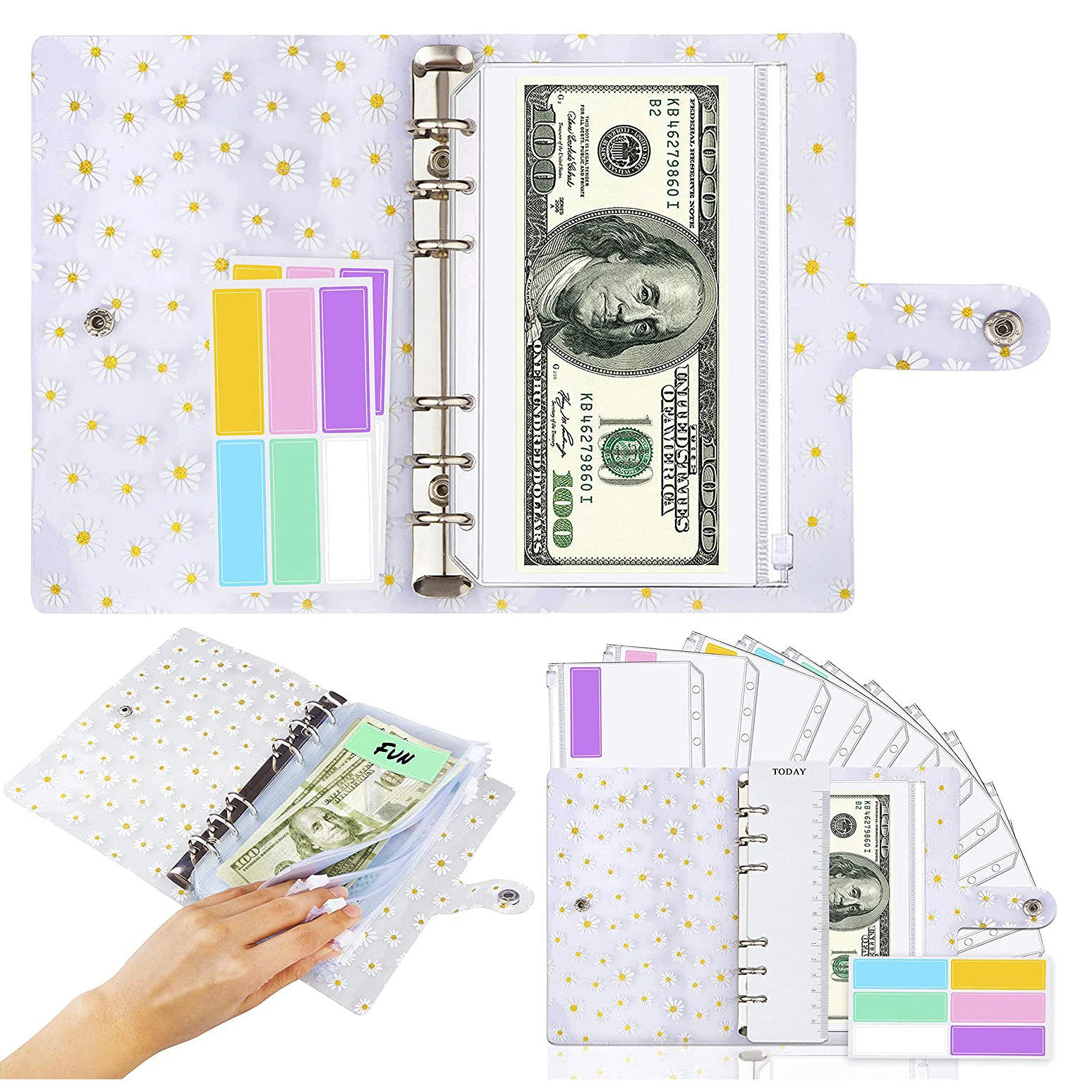 15 Pieces A6 Daisy PVC Binder Cover Budget Planner and 12 Clear Binder Pockets Organizer,Colored Labels for Budgeting frank j fabozzi capital budgeting theory and practice
