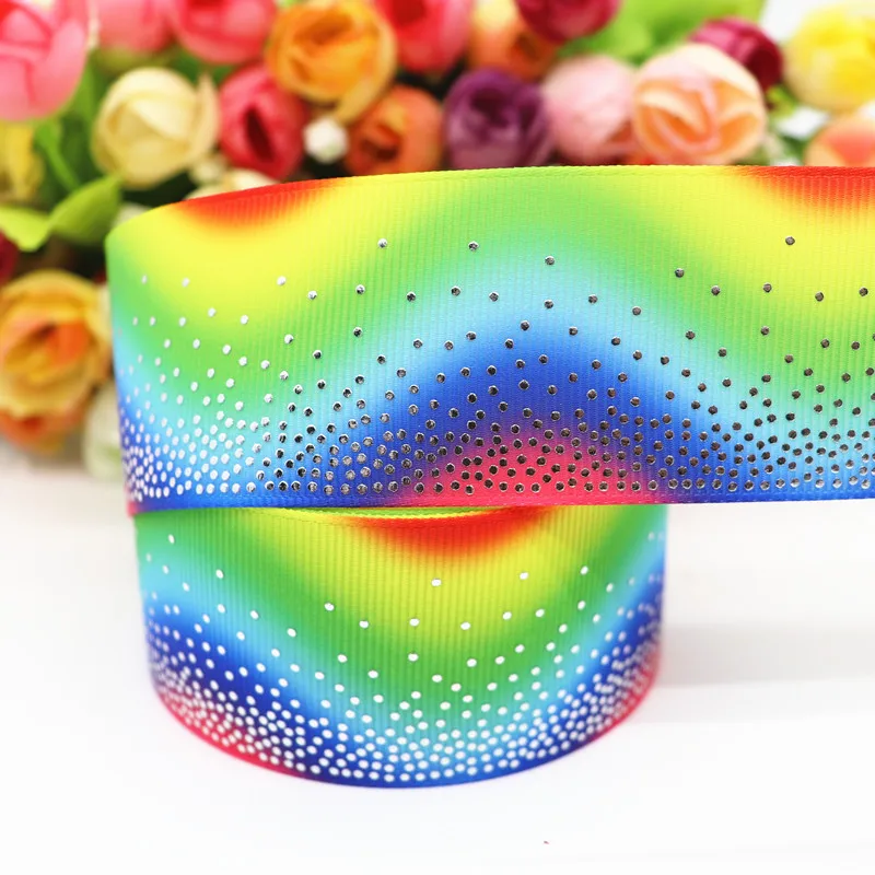 10 Yards 1.5&quot 38MM Silver Dots Foil Rainbow Printed Grosgrain Ribbon For Hair Bows DIY Crafts Handmade Accessories M19091601 | Дом и сад