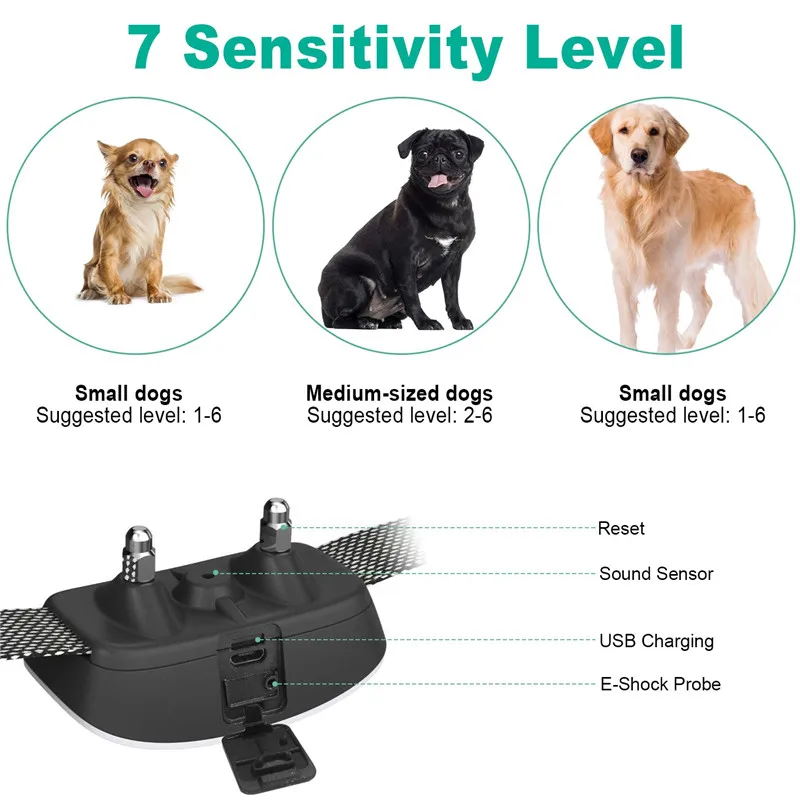 

IPX6 Waterproof Adjustable Electric Dog Bark Shock Collar Humane Anti Abrasion Bark Collar Rechargeable For Dogs Nest 9