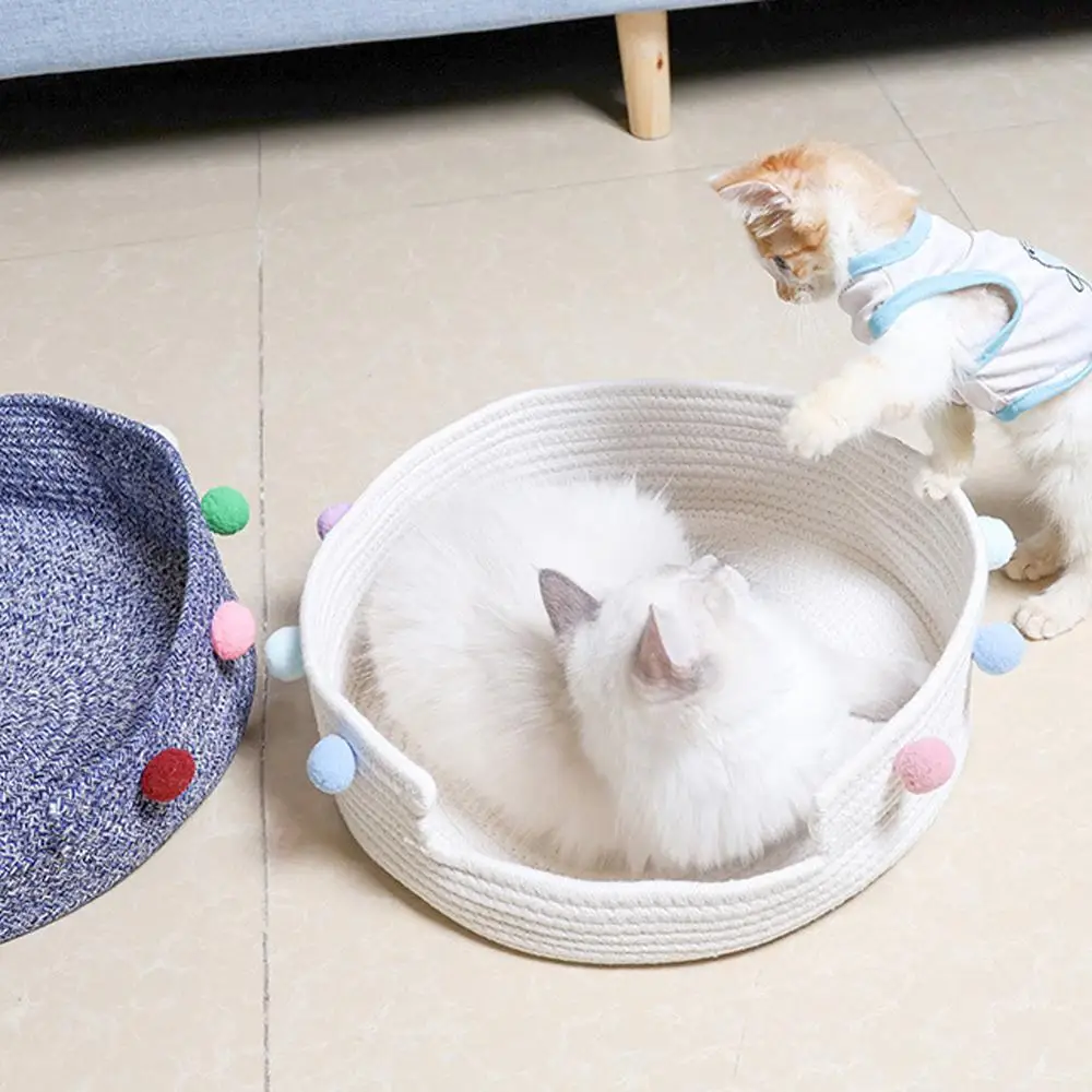 Soft Round Pet Dog Breathable House Sleeping Kennel Baskets Cotton Blend Plush Ball Handmade Nordic Summer Cat Bed Nest | Дом и сад