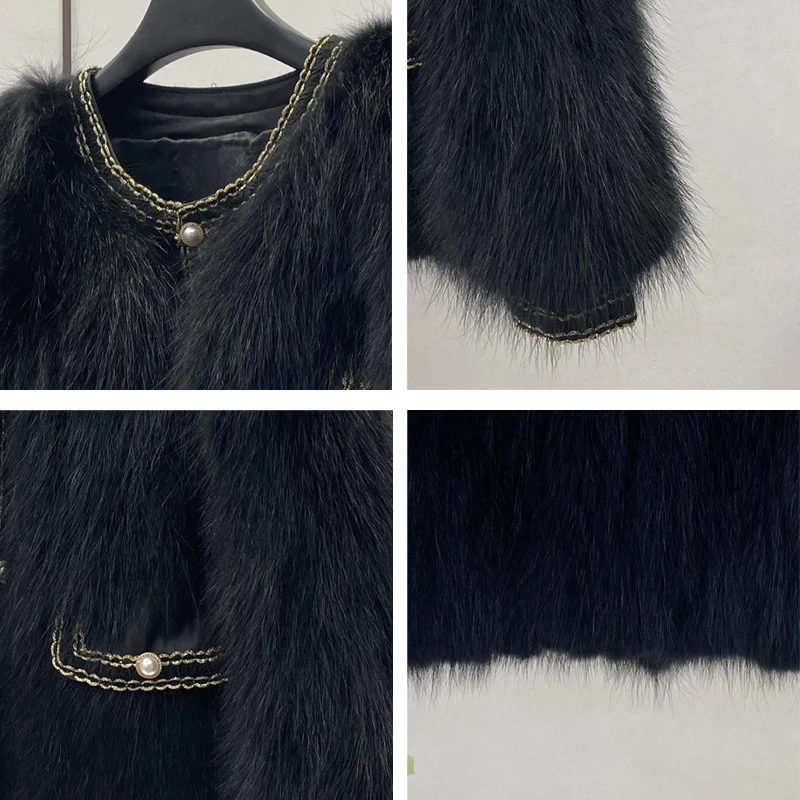 Зимняя Куртка Женская Натуральный Мех ЕнотКруглая Воротник ПальтоПарка С