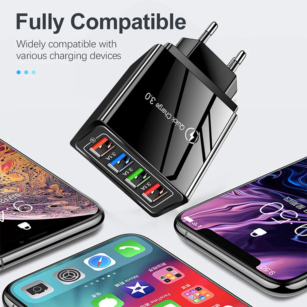 

Elough Quick charge 3.0 USB Charger for iPhone 11 7 Xiaomi Samsung Huawei 5V 3A Digital Display Fast Charging Wall Phone Charger
